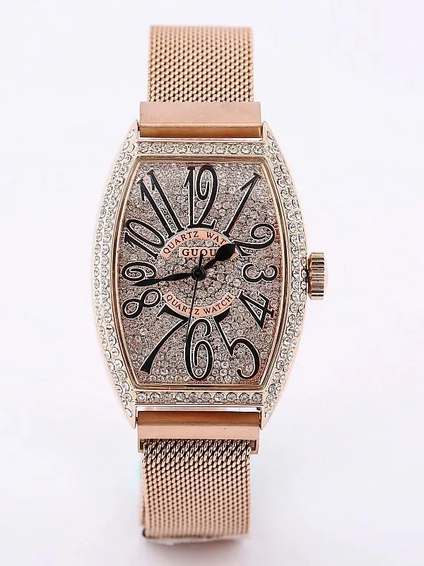 Women's Watch Retro Barrel-shaped Full Rhinestone Milan strap elegant watch