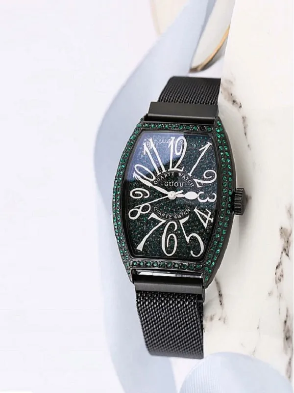 Women's Watch Retro Barrel-shaped Full Rhinestone Milan strap elegant watch