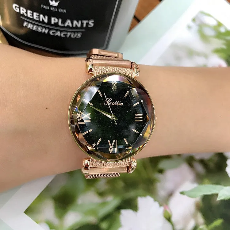 Women's Watch Rhombus-shaped Mirror purple dial Magnet Strap fashion watch