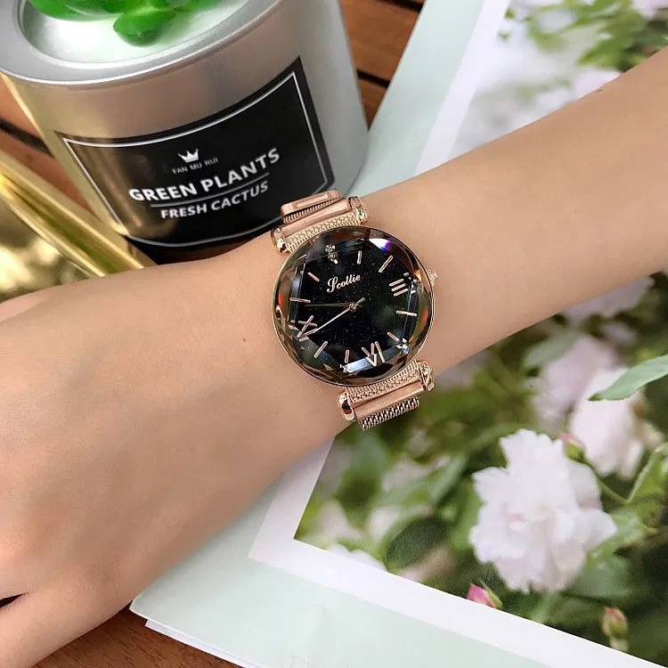 Women's Watch Rhombus-shaped Mirror purple dial Magnet Strap fashion watch