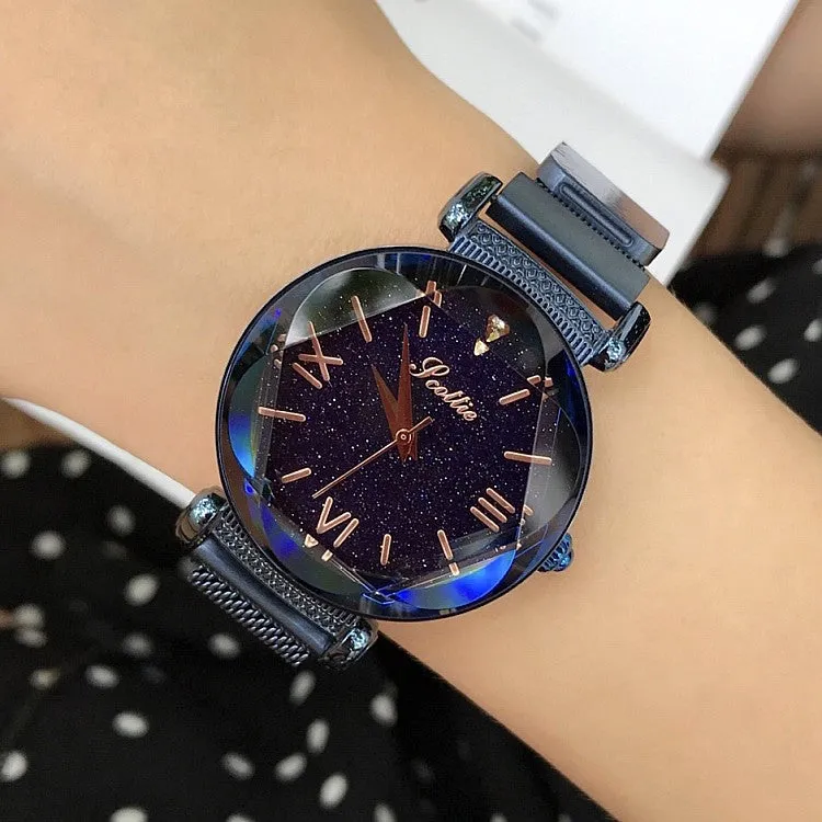 Women's Watch Rhombus-shaped Mirror purple dial Magnet Strap fashion watch