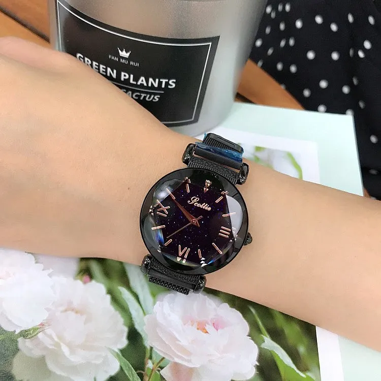 Women's Watch Rhombus-shaped Mirror purple dial Magnet Strap fashion watch