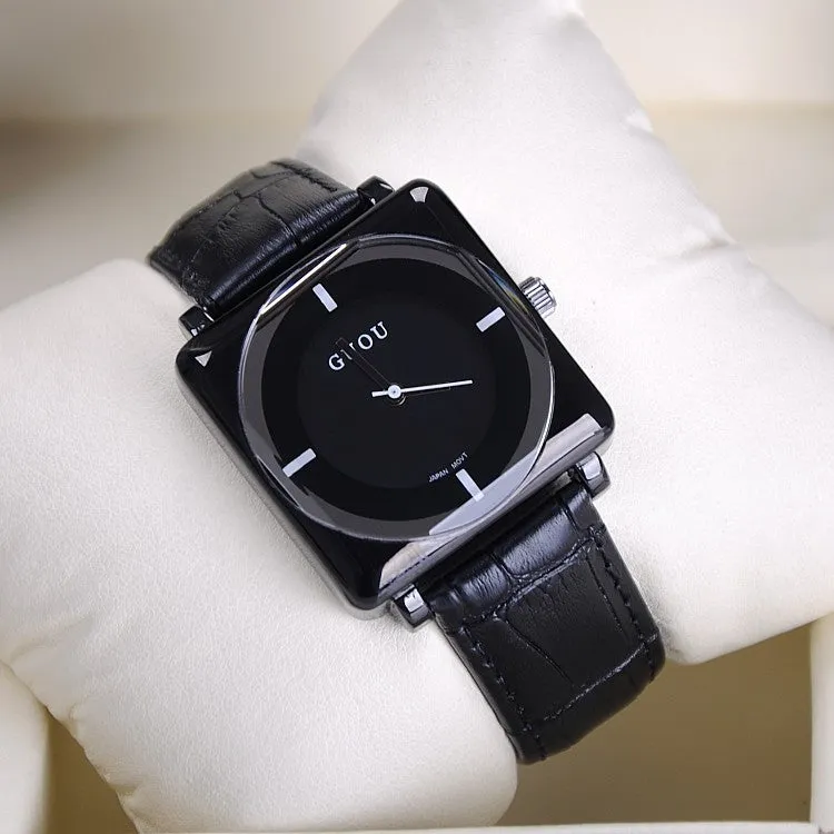 Women's Watch square black dial leather strap stylish watch