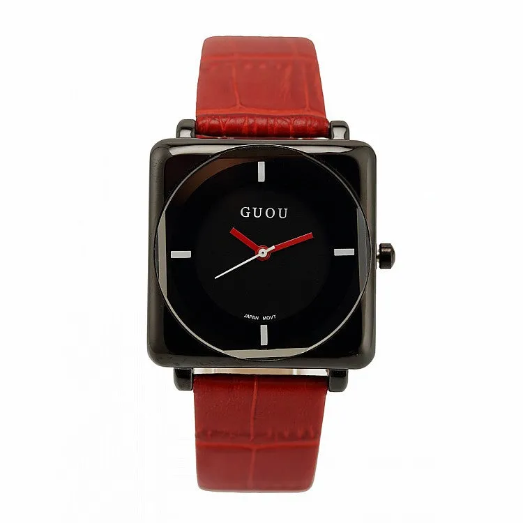 Women's Watch square black dial leather strap stylish watch