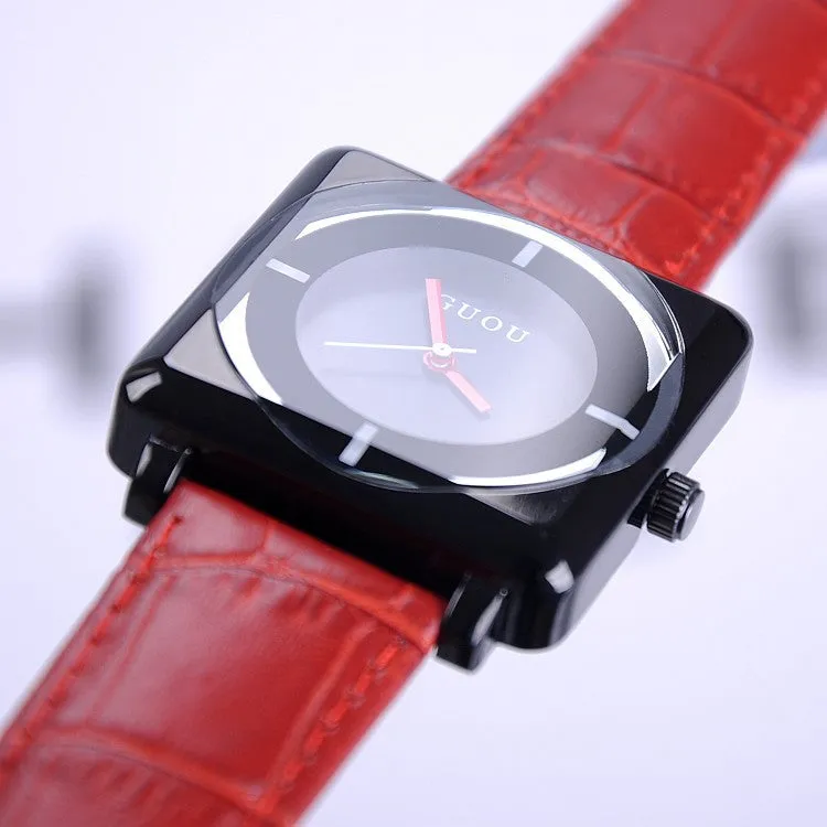 Women's Watch square black dial leather strap stylish watch