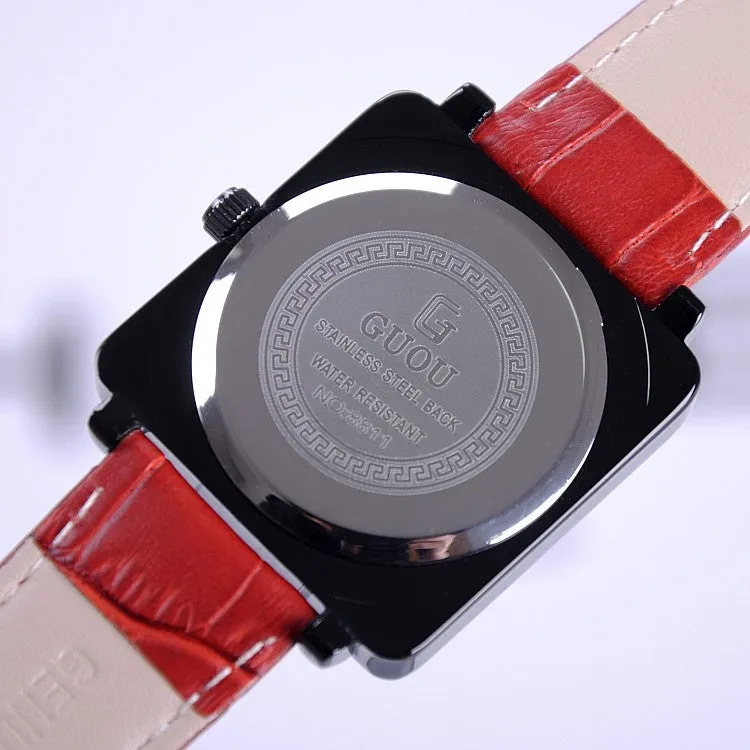 Women's Watch square black dial leather strap stylish watch