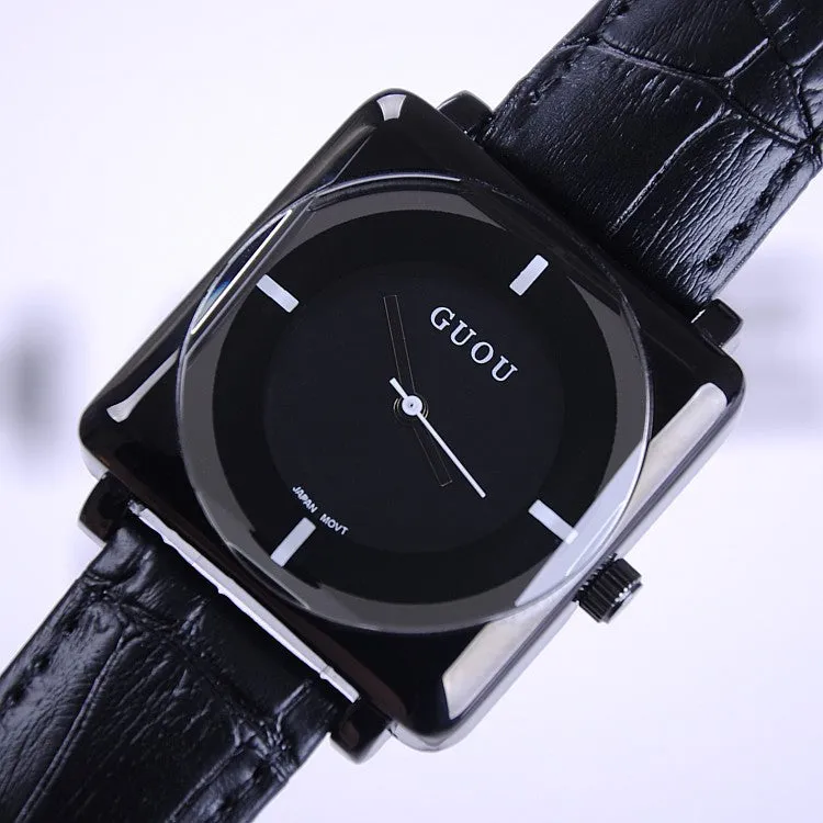 Women's Watch square black dial leather strap stylish watch