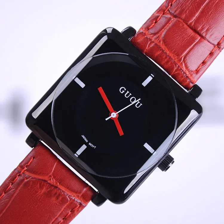 Women's Watch square black dial leather strap stylish watch