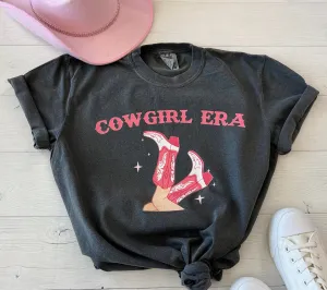 Womens Western Retro Cowgirl Era Pink Boots T-Shirt