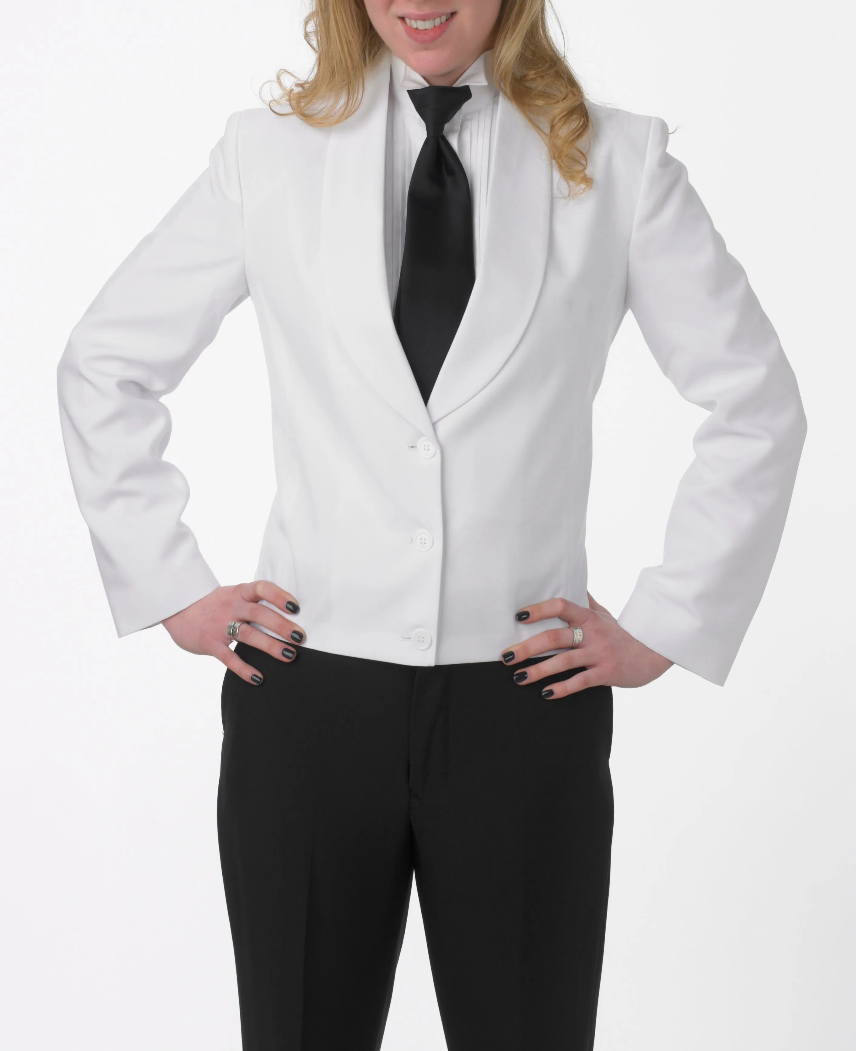 Women's White Eton Jacket with White Cloth Shawl Lapel