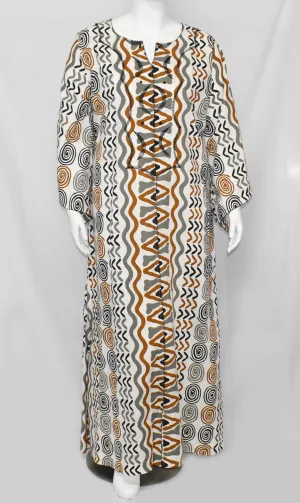 Women's White Unique Print Long Sleeve Dress