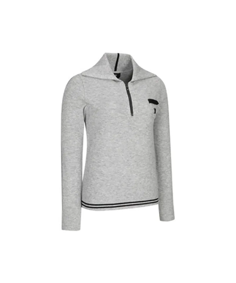 Women's Wide Collar Half Zip-Up Pullover - Mellange Gray