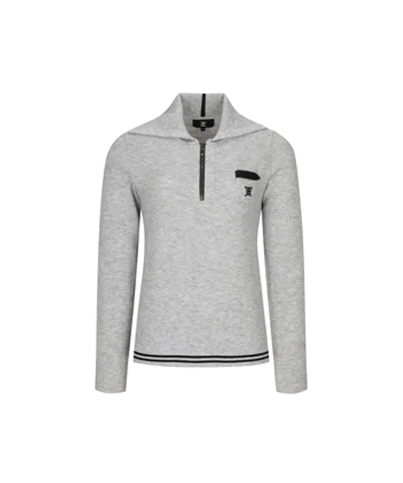 Women's Wide Collar Half Zip-Up Pullover - Mellange Gray