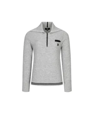 Women's Wide Collar Half Zip-Up Pullover - Mellange Gray