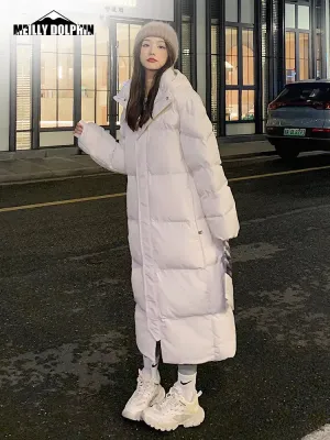 Womens's Long Straight Puffer Winter Coat Casual Lady's Parka Hooded Stylish Winter Down Coat