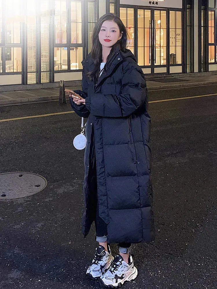Womens's Long Straight Puffer Winter Coat Casual Lady's Parka Hooded Stylish Winter Down Coat