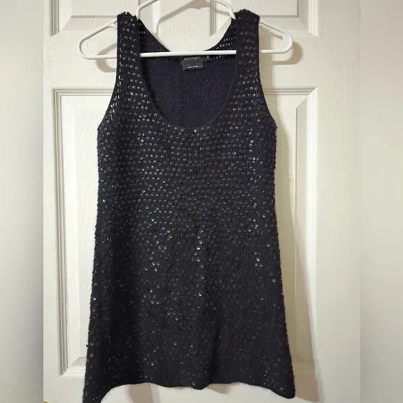 Womyn Lambs Wool &amp; Angora Rabbit Hair Black Knit Sweater Tunic w/ Sequins, EUC!