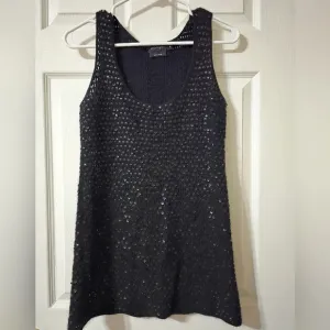 Womyn Lambs Wool &amp; Angora Rabbit Hair Black Knit Sweater Tunic w/ Sequins, EUC!