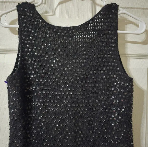Womyn Lambs Wool &amp; Angora Rabbit Hair Black Knit Sweater Tunic w/ Sequins, EUC!
