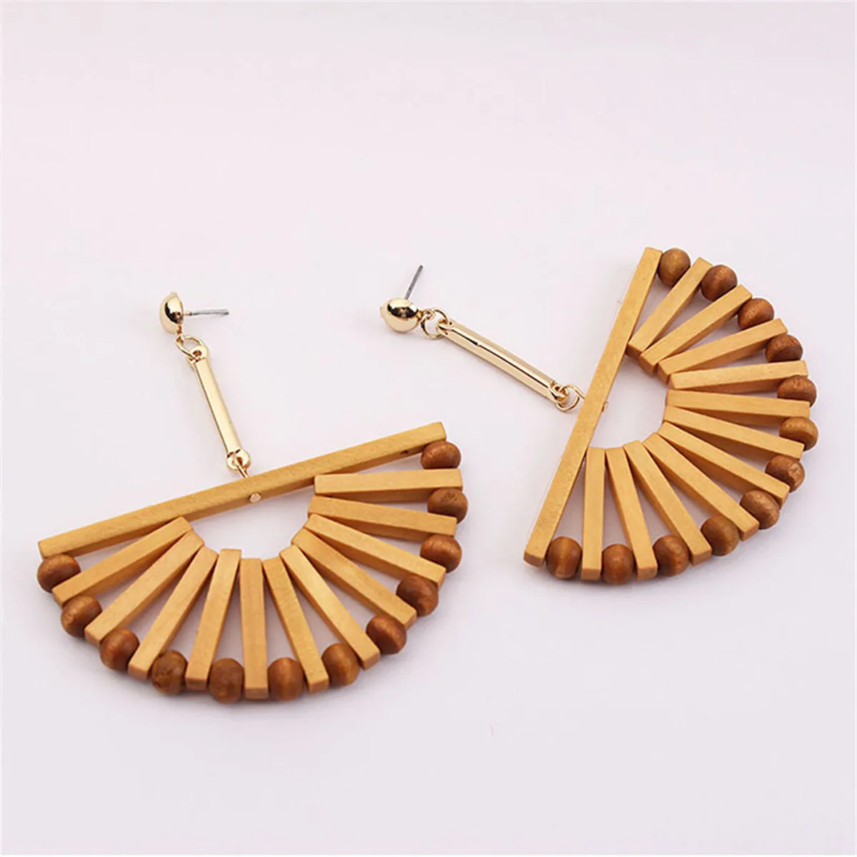 Wood & 18K Gold-Plated Fan Drop Earrings
