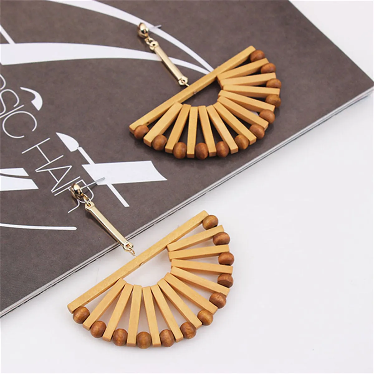Wood & 18K Gold-Plated Fan Drop Earrings