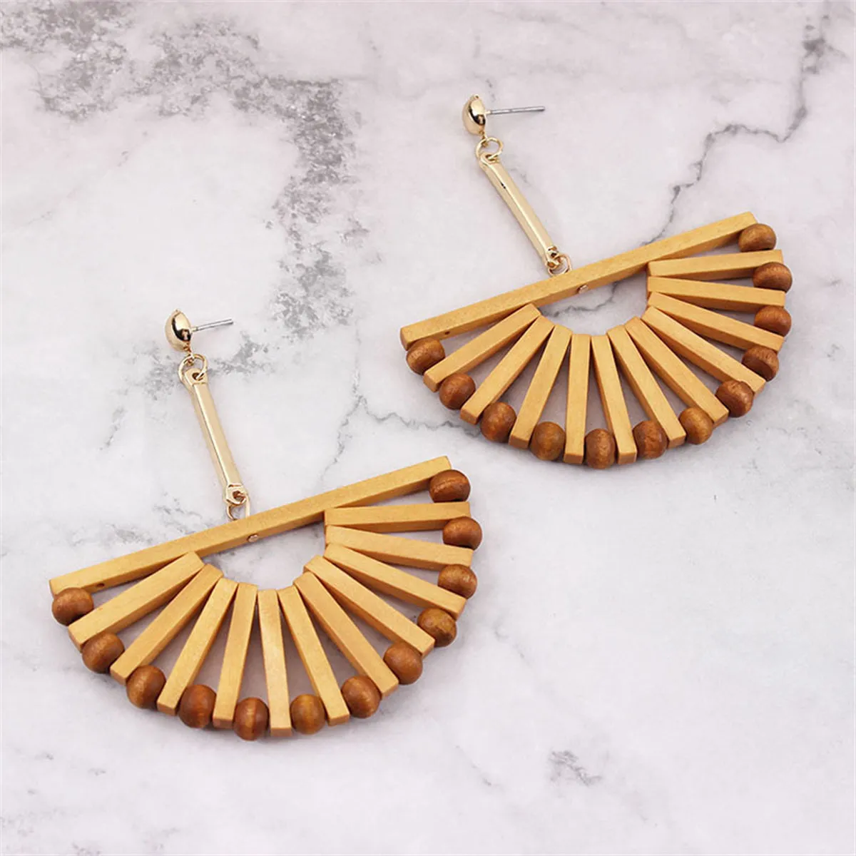 Wood & 18K Gold-Plated Fan Drop Earrings