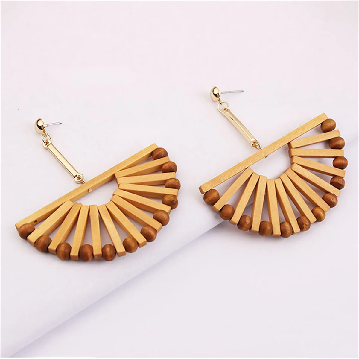 Wood & 18K Gold-Plated Fan Drop Earrings