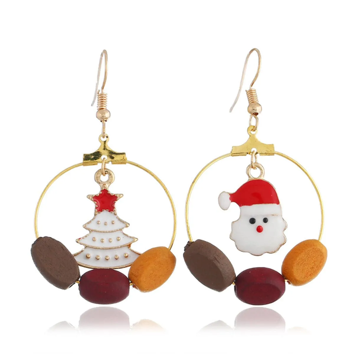 Wood & Santa Claus & Christmas Tree Drop Earrings