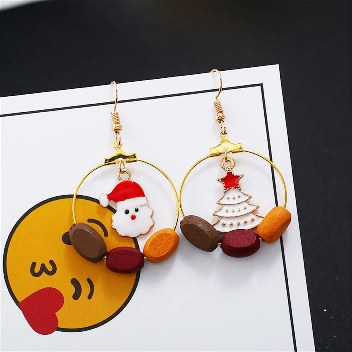 Wood & Santa Claus & Christmas Tree Drop Earrings