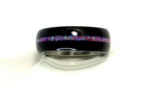 Wooden Ring | Ebony Wood with Pink Mimosa Opal Inlay Ring
