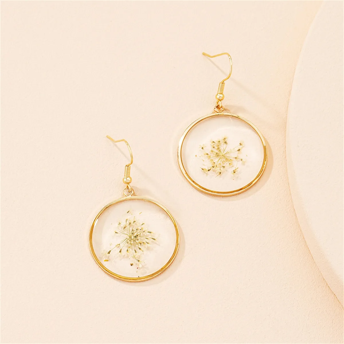 Yellow Baby'S-Breath & 18K Gold-Plated Round Dangle Earrings