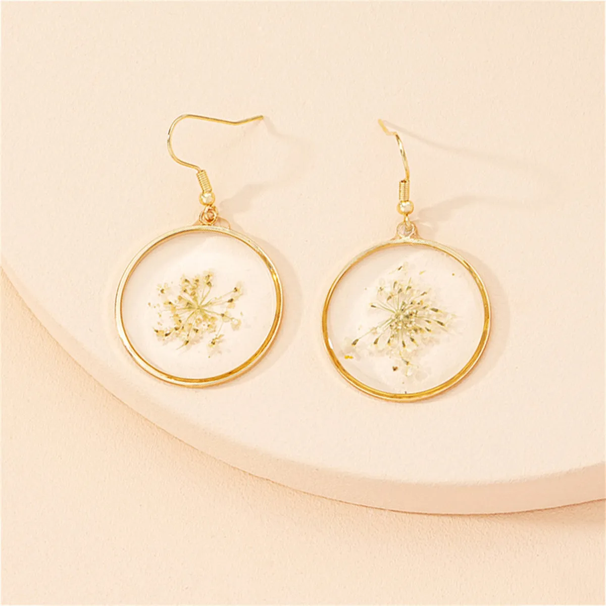 Yellow Baby'S-Breath & 18K Gold-Plated Round Dangle Earrings
