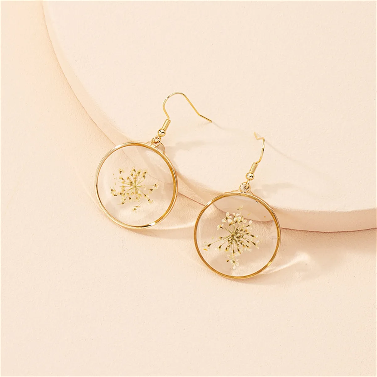 Yellow Baby'S-Breath & 18K Gold-Plated Round Dangle Earrings
