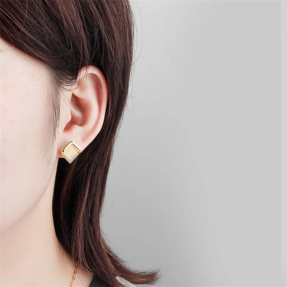 Yellow Cats Eye & 18K Gold-Plated Rhombus Stud Earrings