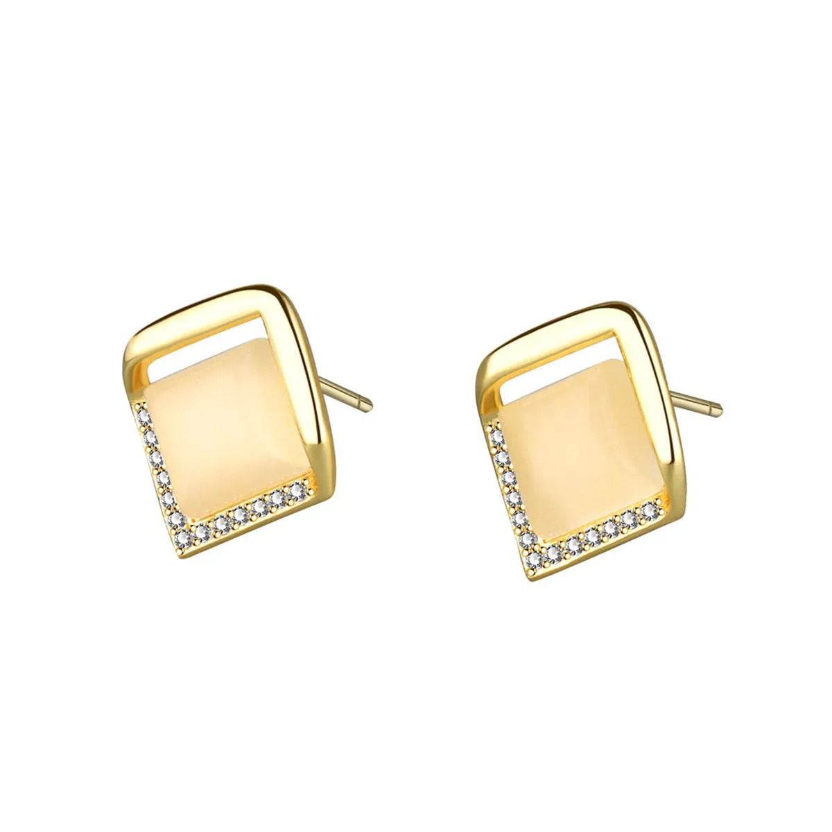 Yellow Cats Eye & 18K Gold-Plated Rhombus Stud Earrings