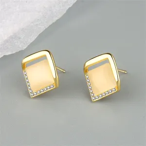 Yellow Cats Eye & 18K Gold-Plated Rhombus Stud Earrings