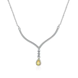 Yellow Crystal & Cubic Zirconia Antler Drop Pendant Necklace