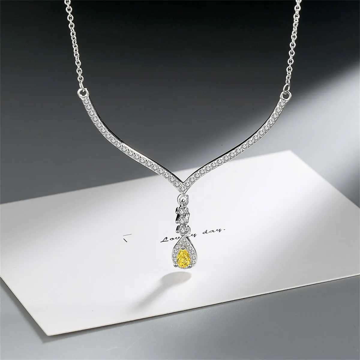 Yellow Crystal & Cubic Zirconia Antler Drop Pendant Necklace