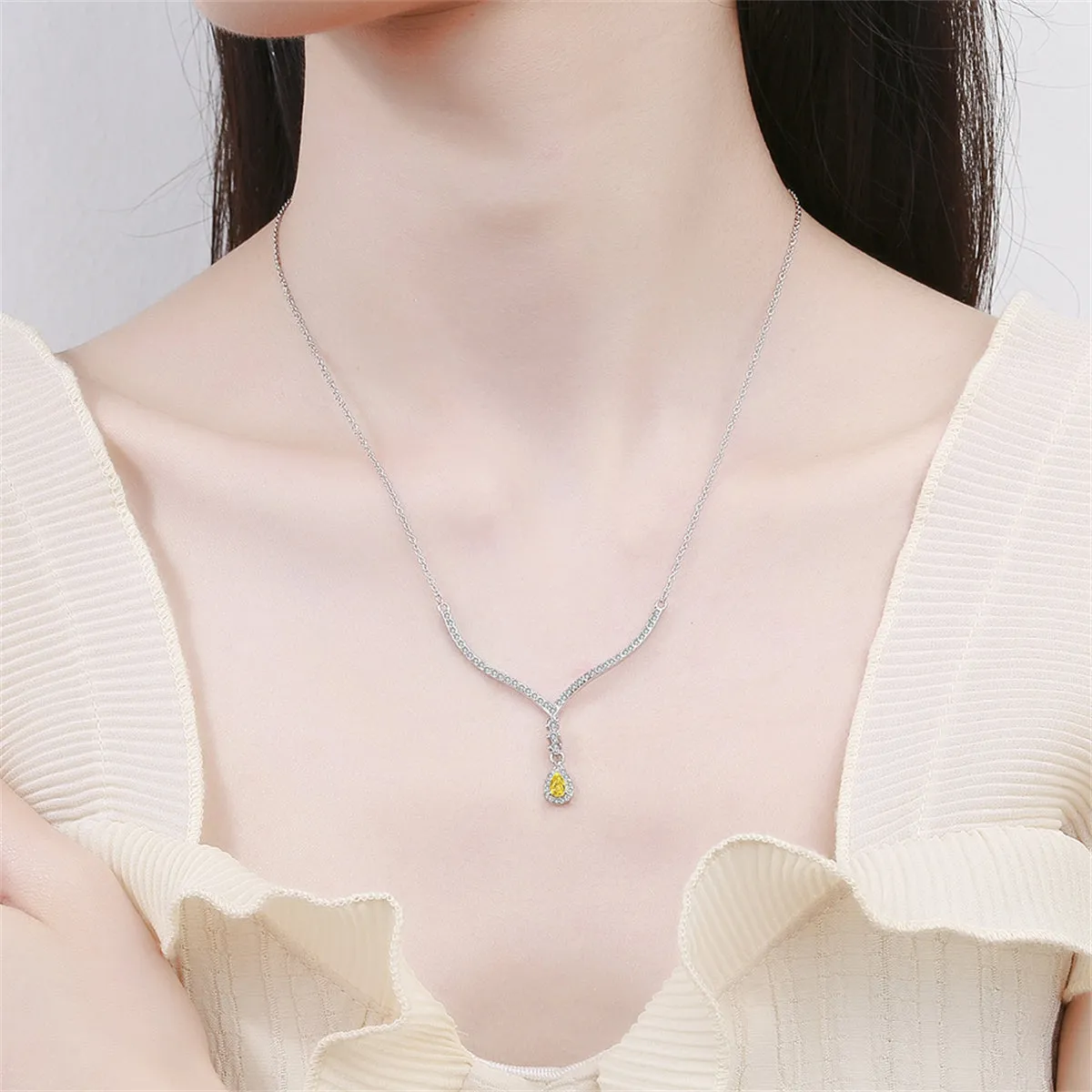 Yellow Crystal & Cubic Zirconia Antler Drop Pendant Necklace