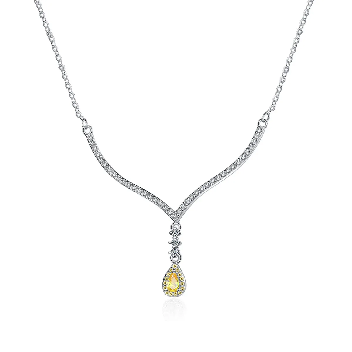 Yellow Crystal & Cubic Zirconia Antler Drop Pendant Necklace