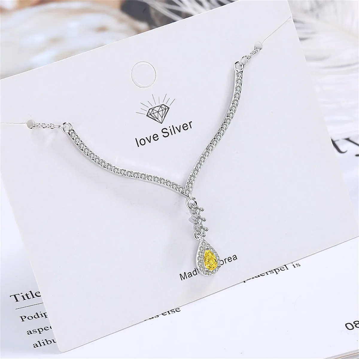 Yellow Crystal & Cubic Zirconia Antler Drop Pendant Necklace