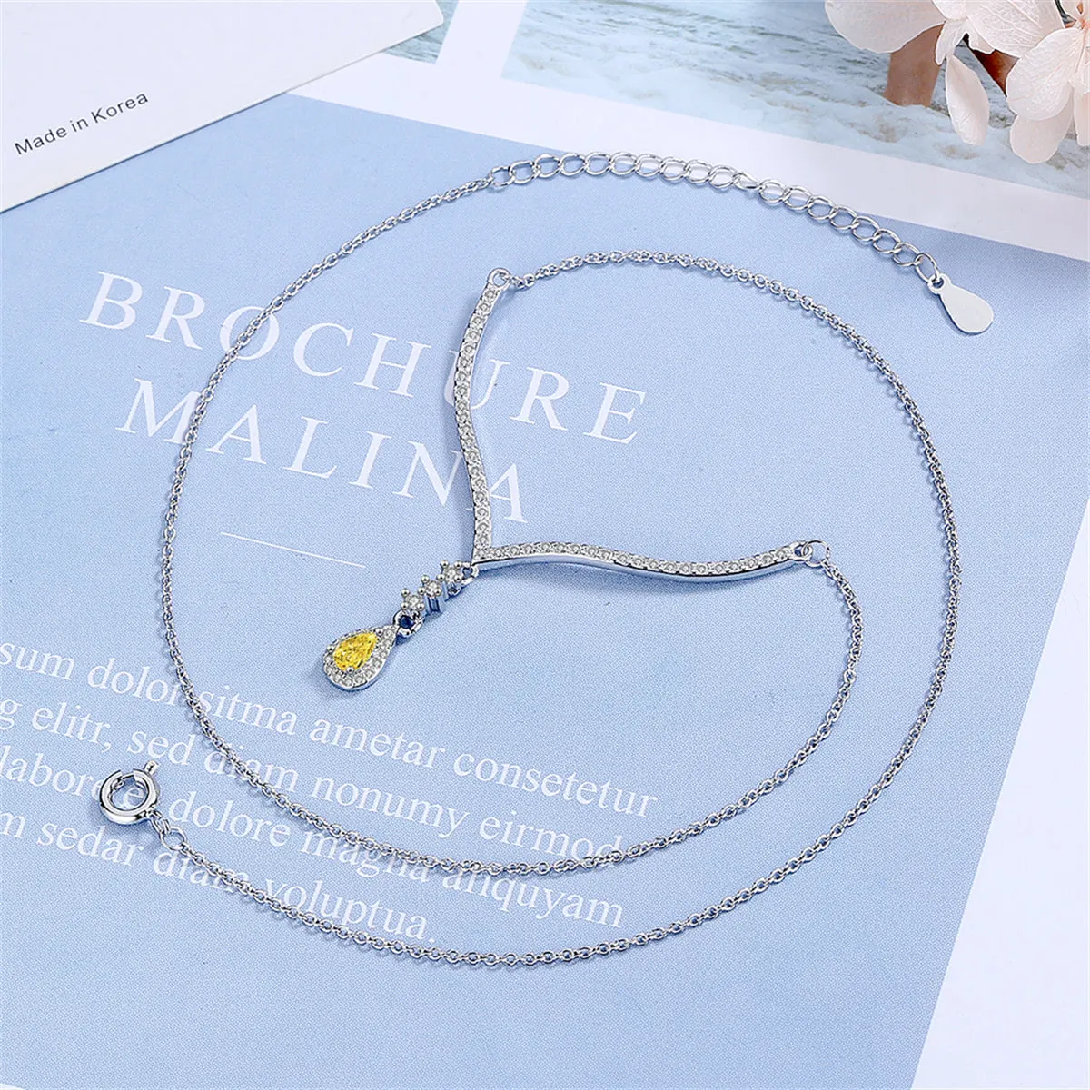 Yellow Crystal & Cubic Zirconia Antler Drop Pendant Necklace