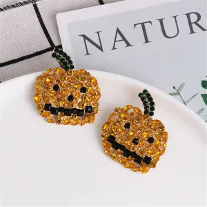 Yellow Crystal & Cubic Zirconia Pumpkin Stud Earrings