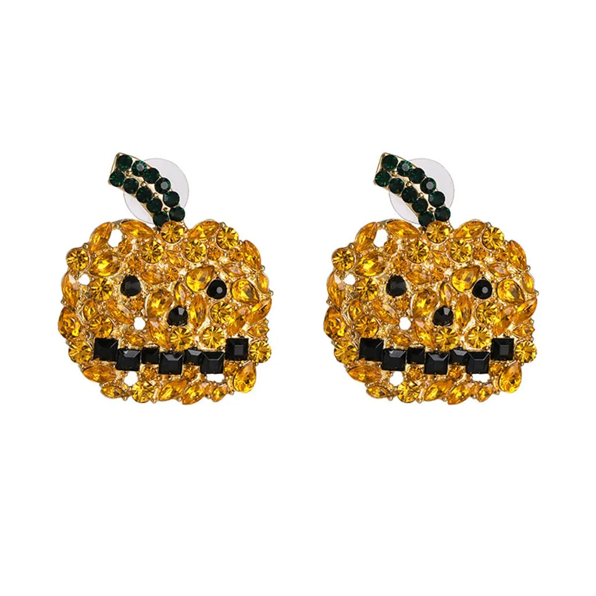 Yellow Crystal & Cubic Zirconia Pumpkin Stud Earrings