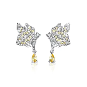 Yellow Crystal & Silver-Plated Butterfly Drop Earrings