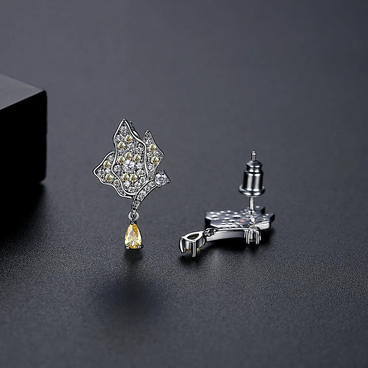 Yellow Crystal & Silver-Plated Butterfly Drop Earrings