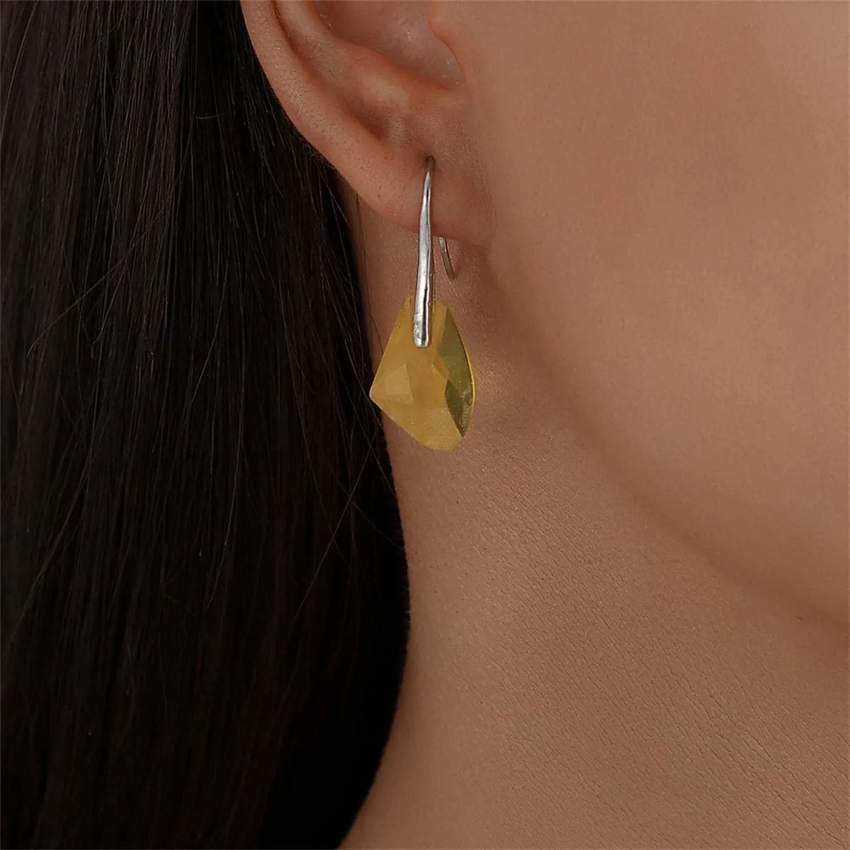 Yellow Crystal & Silver-Plated Drop Earrings