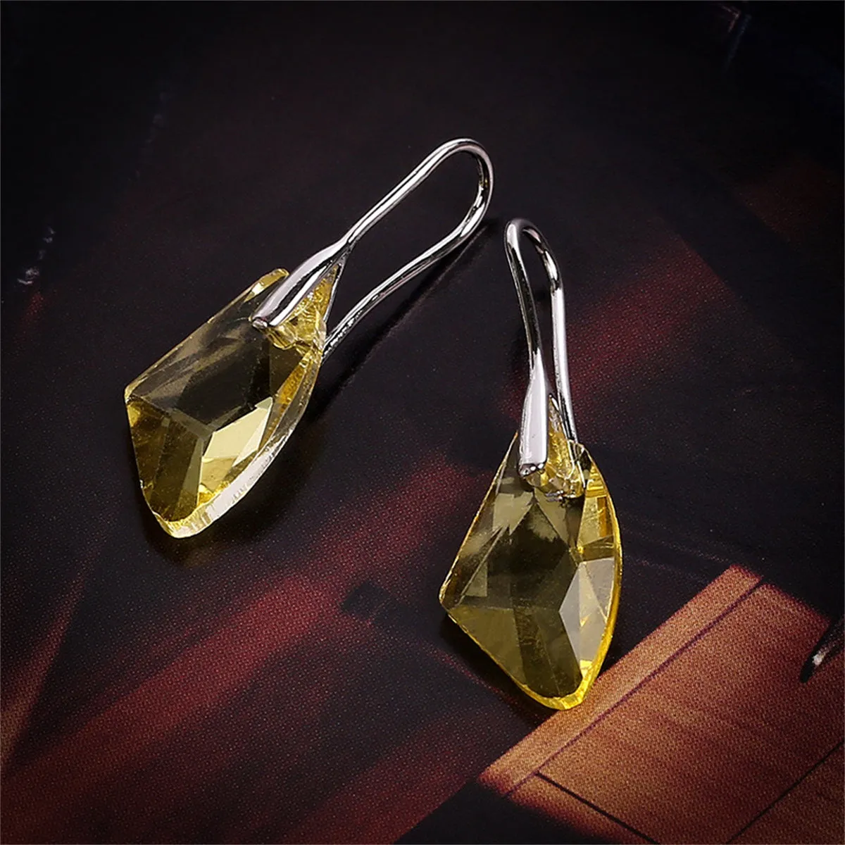 Yellow Crystal & Silver-Plated Drop Earrings
