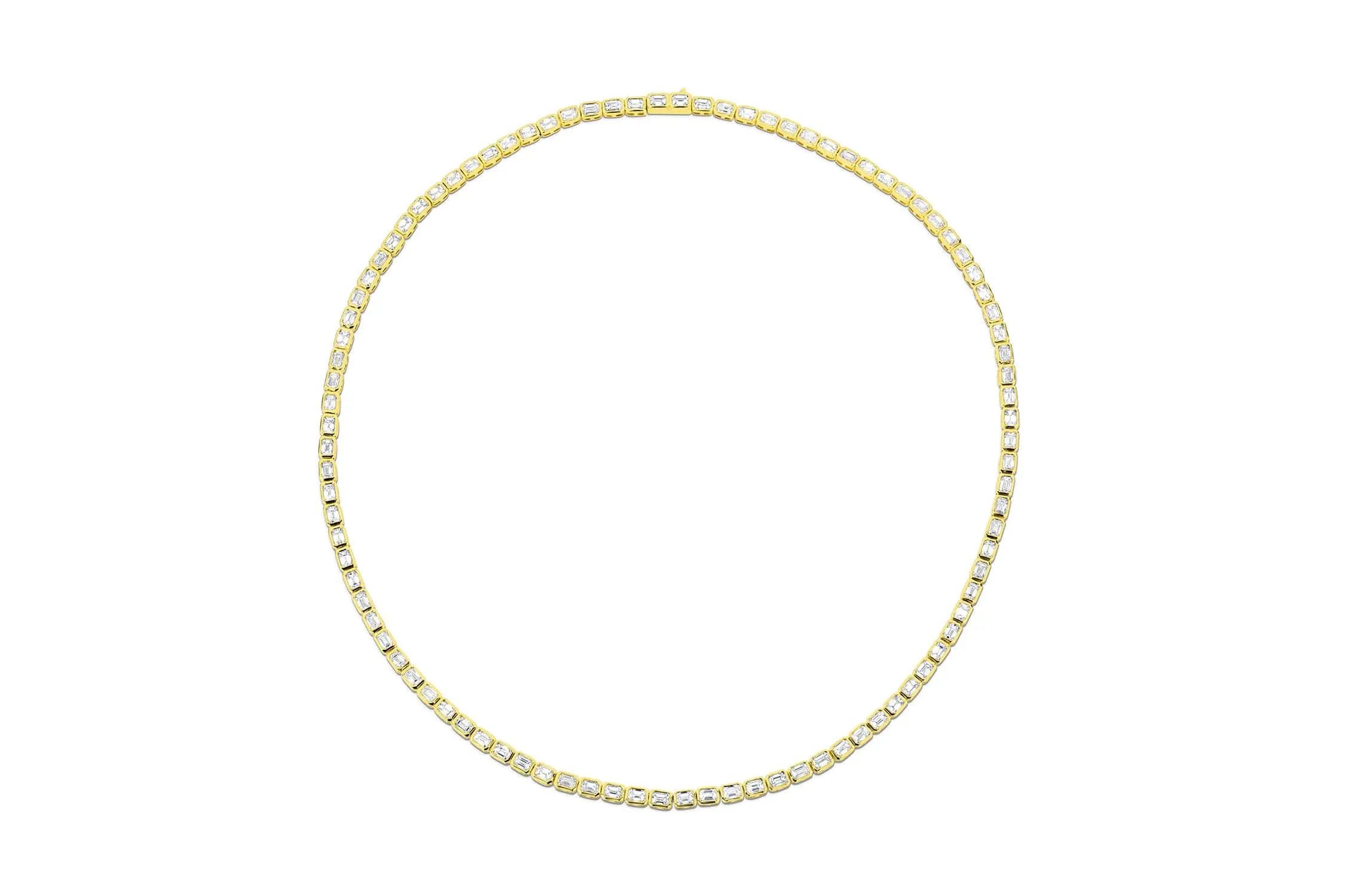 Yellow Gold Emerald Cut Diamond Tennis Necklace