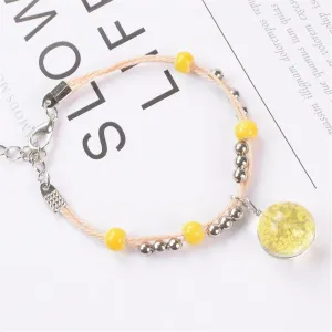 Yellow Gypsophila & Silver-Plated Bead Adjustable Charm Bracelet
